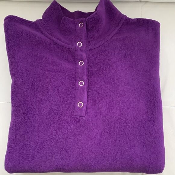 Lands’End Fleece Stand Collar Clips Purple Sweater Size XLT/ 18-20 - Picture 1 of 9